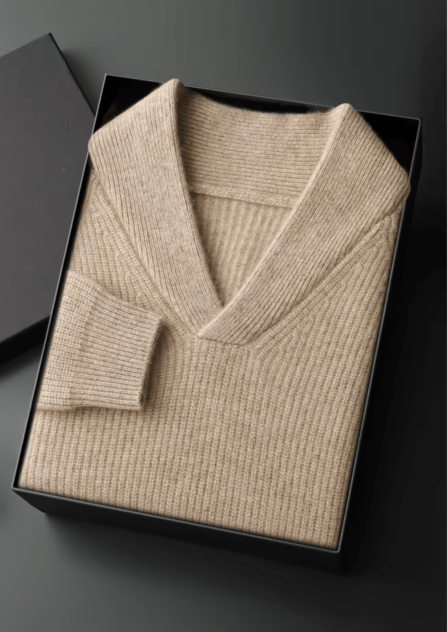 PREMIUM CASHMERE RIBBED V - NECK SWEATER - Derada