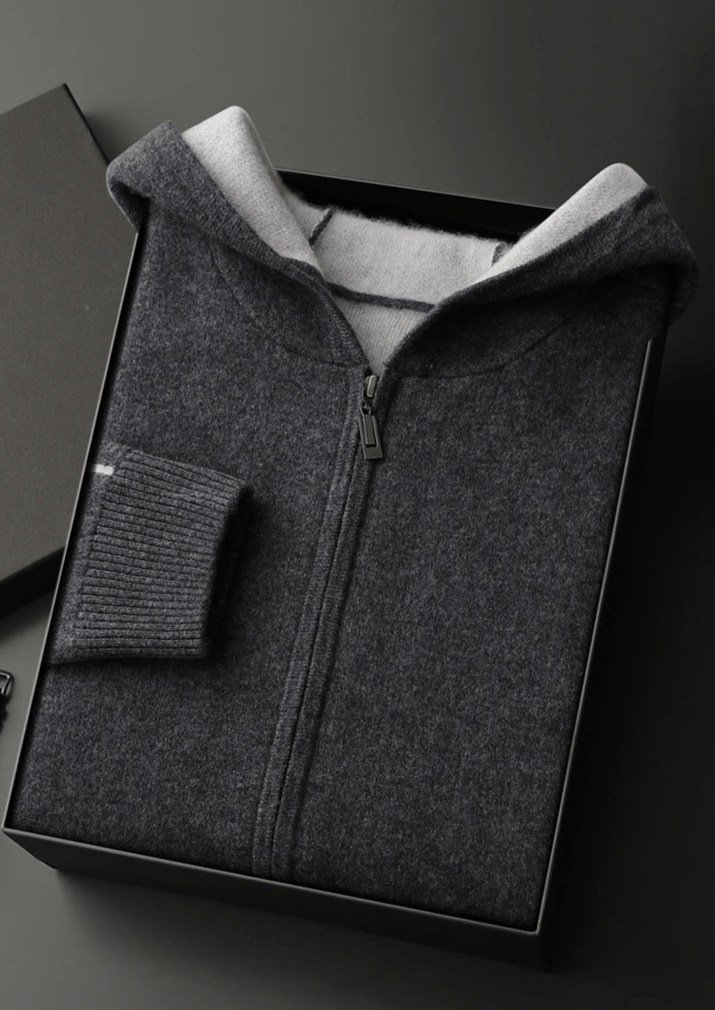 PREMIUM CASHMERE TWO - TONE ZIPPER HOODIE - Derada