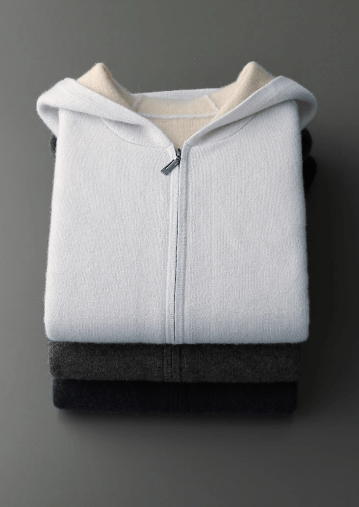 PREMIUM CASHMERE TWO - TONE ZIPPER HOODIE - Derada