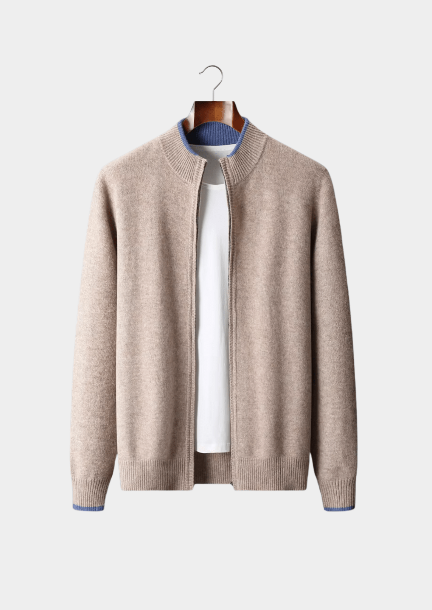 PURE EXTRA - FINE MERINO WOOL TWO - TONE ZIP CARDIGAN - Derada